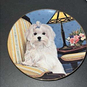 Decorative Dog Plate with White Maltese